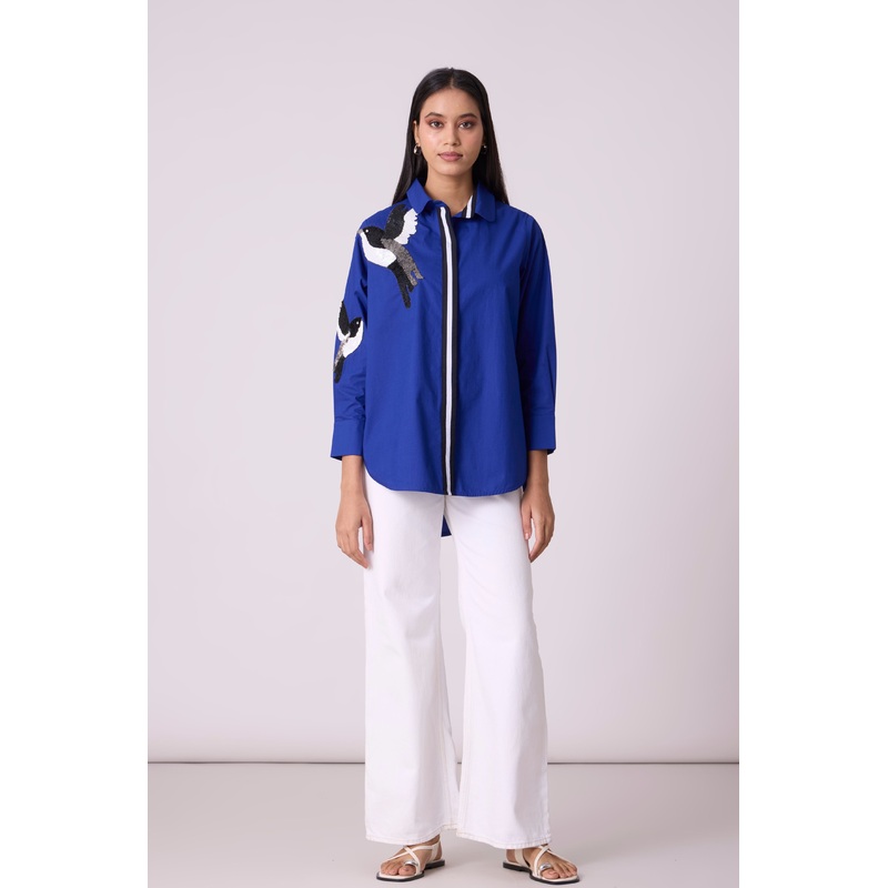 Ashton Applique Cosmic Blue Shirt XS