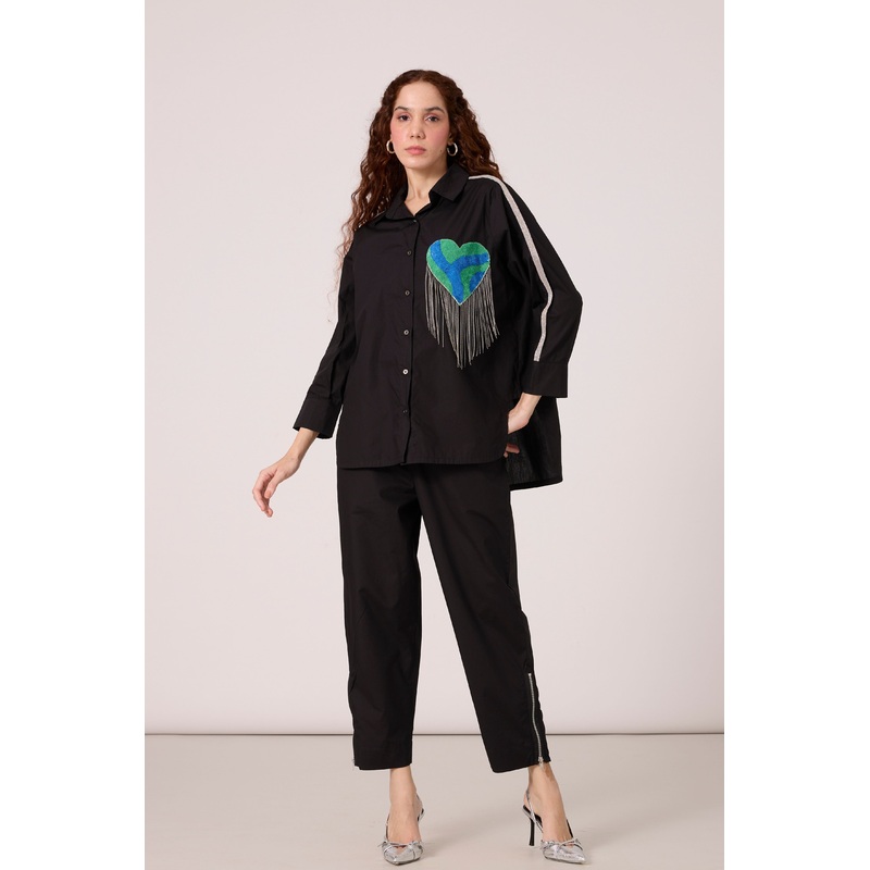 Emille Applique Black Shirt XS