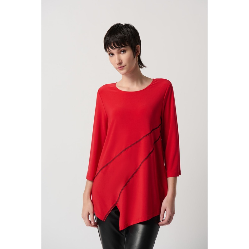 Joseph Ribkoff Magma Red Bell Sleeves Asymmetrical Tunic Style 231173 4