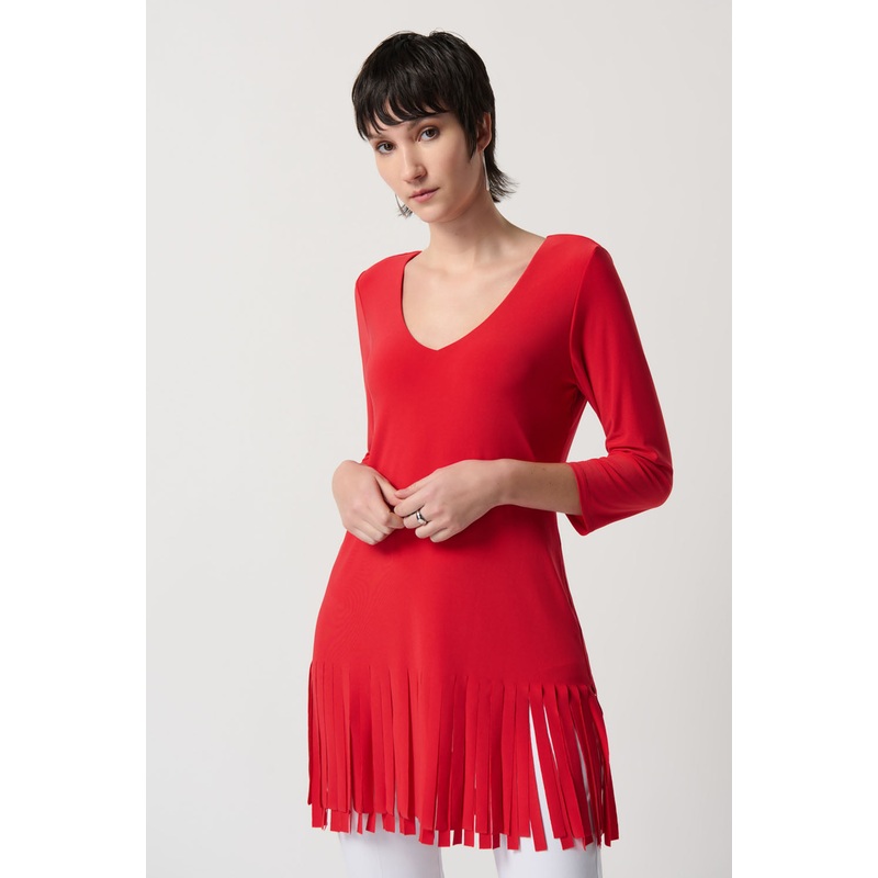 Joseph Ribkoff Magma Red Fringed Hem Tunic Style 231232 2