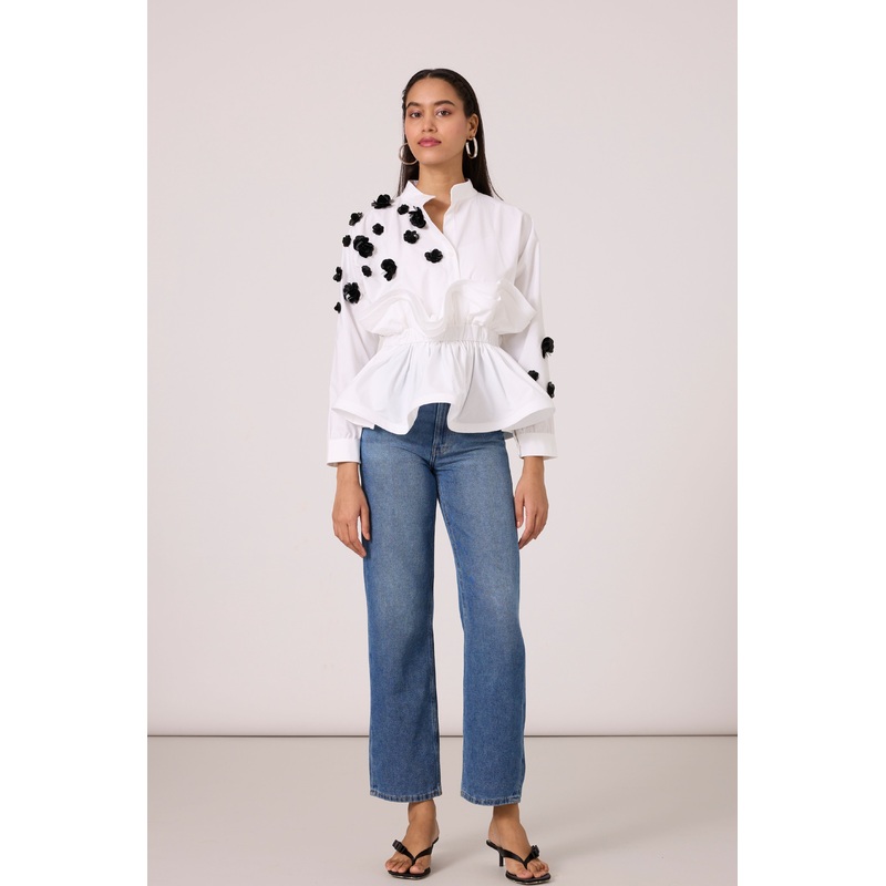 Alexa Applique Bright White Shirt XS