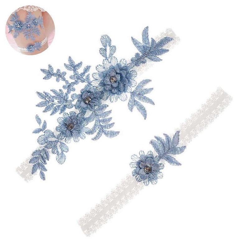 2 pcs Wedding Garters Set Lace Bridal Garter Stretchy Floral Garter compatible with Bride Blue and White | Fruugo SG