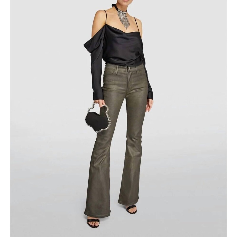 Le 70S Coated Glitter High Waist Flare Jeans In Pewter