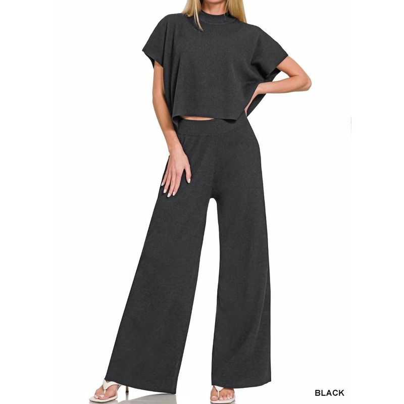Viscose Short Sleeve Pant Set In Black