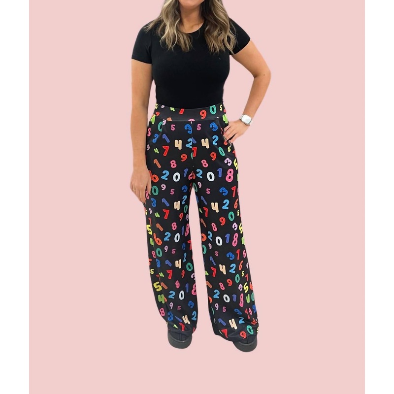 123 Fun Teacher Palazzo Pants In Black Multi
