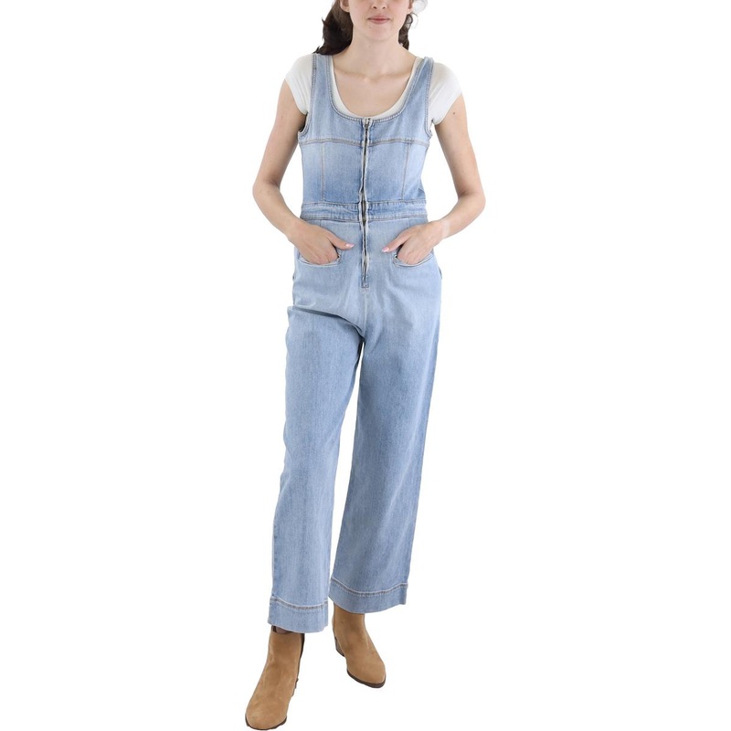 Womens Zipper Denim Overall Jeans