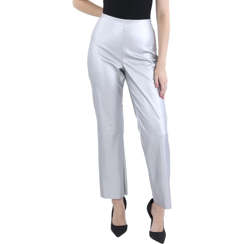 Womens Textured Zipper Closure Straight Leg Pants