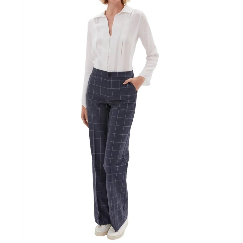 York Wide Leg Trouser In Indigo W/sand Embrodiery