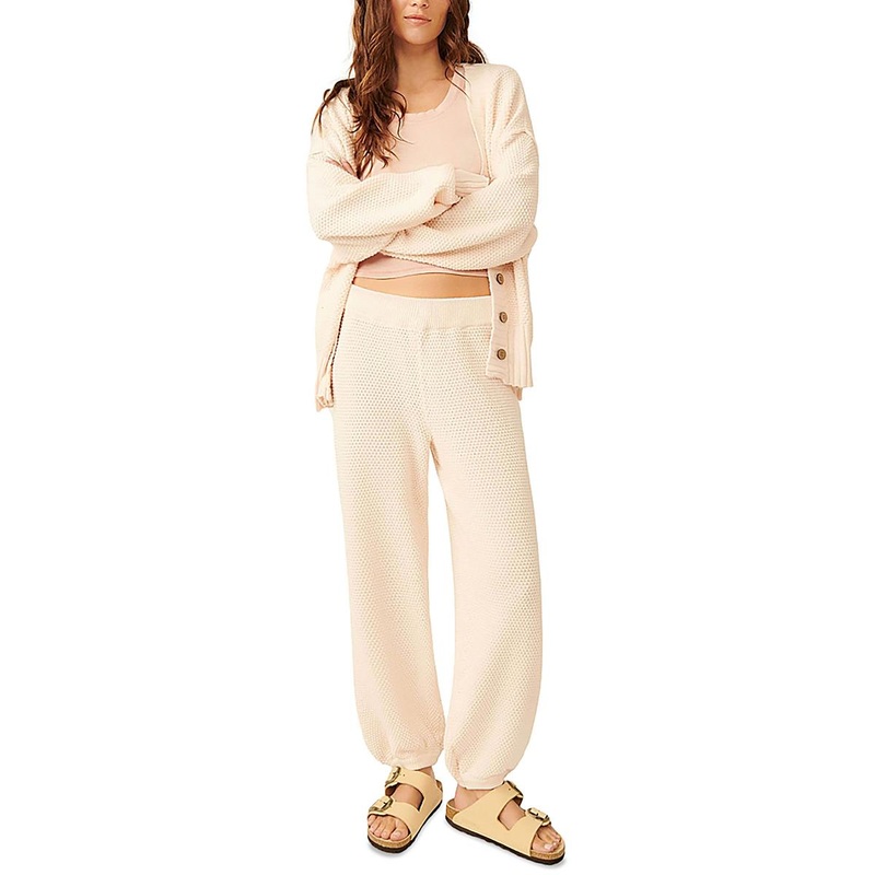 Womens Waffle Stirch Cardigan Straight Leg Pants