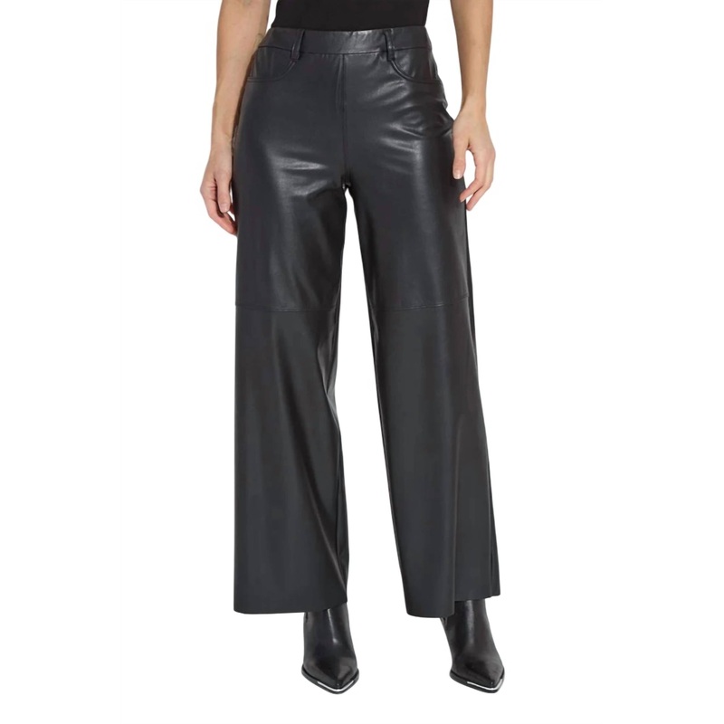 Wren Hi Waist Wide Leg Vegan Leather Pant In Black