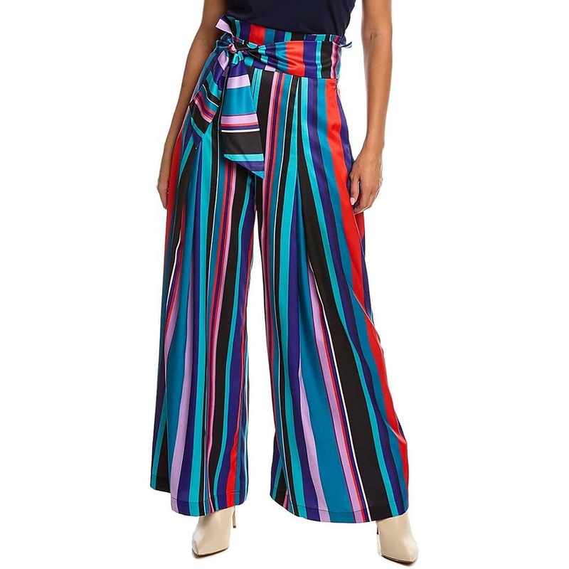 Womens Striped Polyester Wide Leg Pants