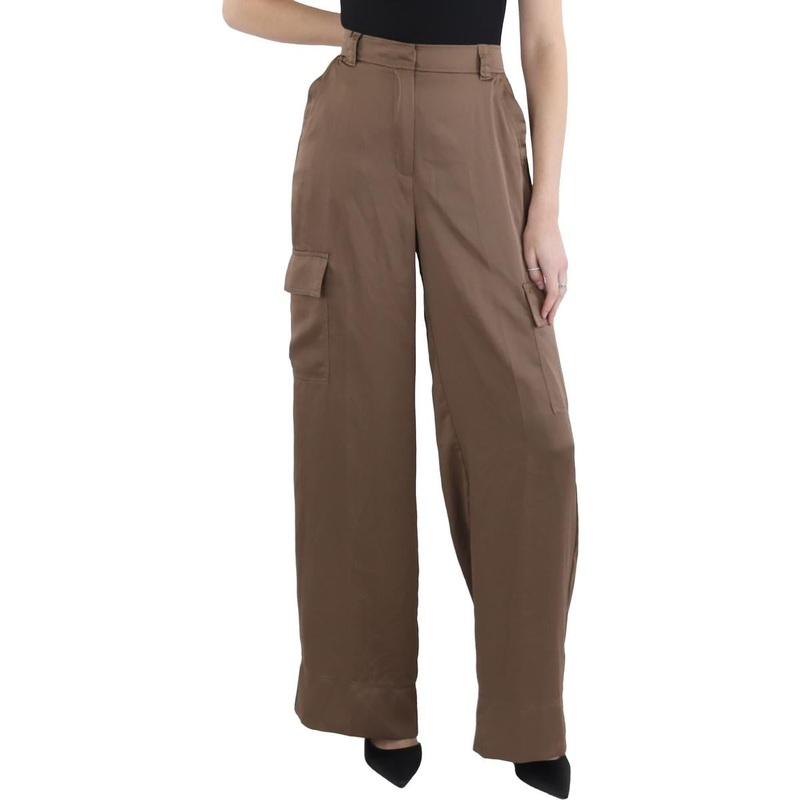 Womens Satin Wide Leg Cargo Pants