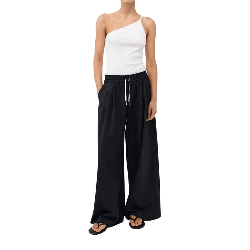 Wool Drawstring Pants In Black
