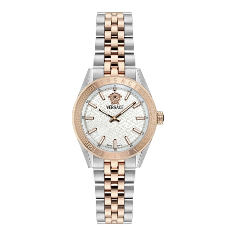 Versace V-Code Two-tone Stainless Steel White Dial Quartz Watch for Ladies – VE8I00624