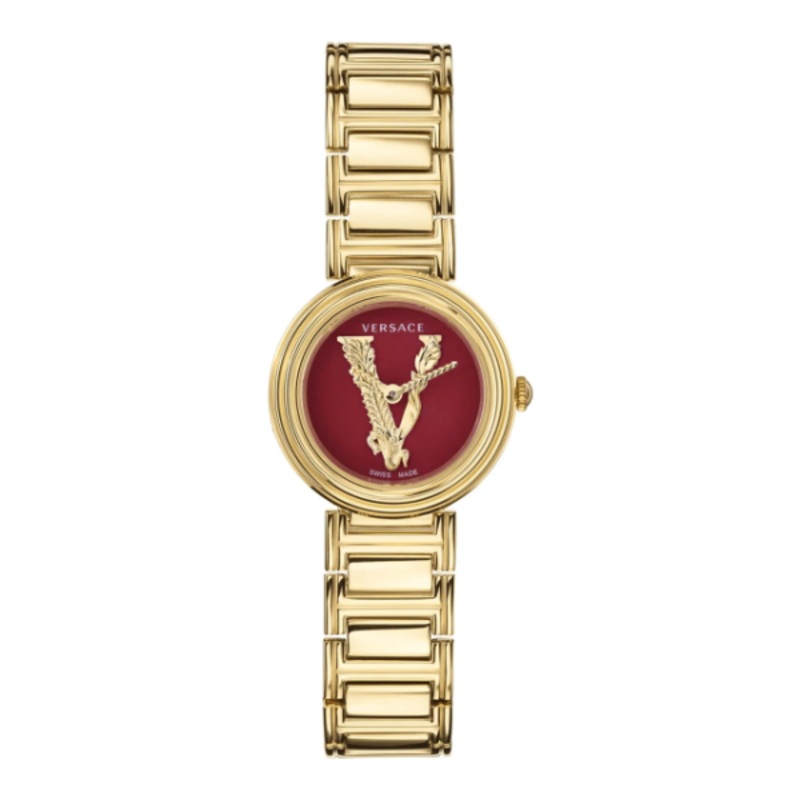 Versace Virtus Mini Duo Gold Stainless Steel Red Dial Quartz Watch for Ladies – VET300321