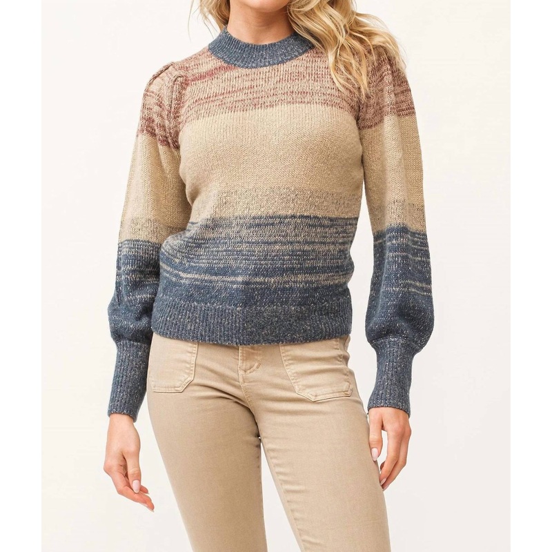Agnes Crew Neck Long Sleeve Sweater In Teal Combo