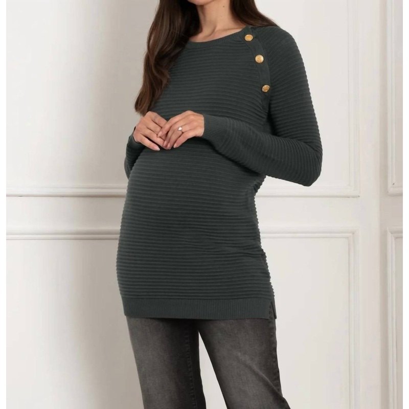 Amalia Ripple Stitch Maternity + Nursing Sweater In Khaki