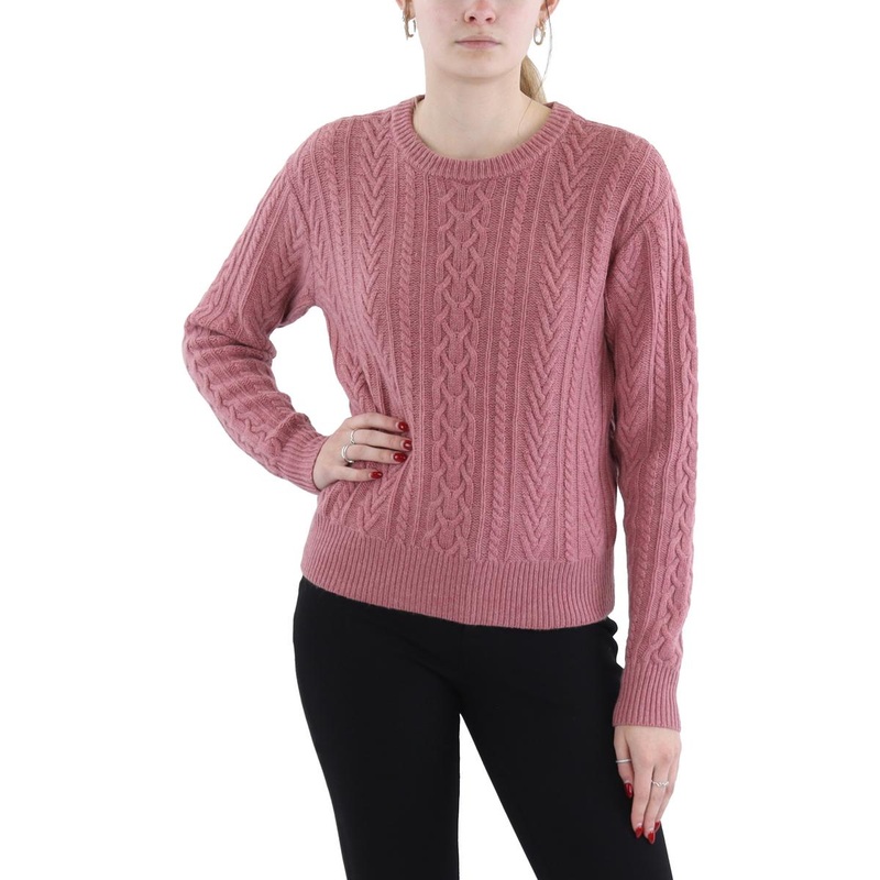 Womens Wool Blend Cable Knit Crewneck Sweater