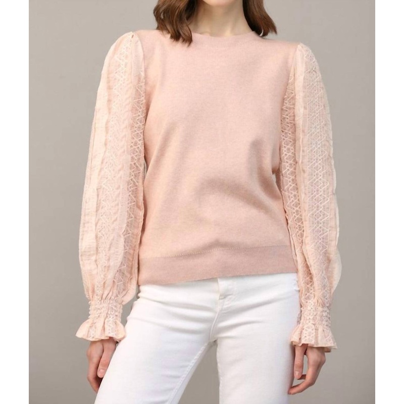 Woven Sleeve Sweater In Blush