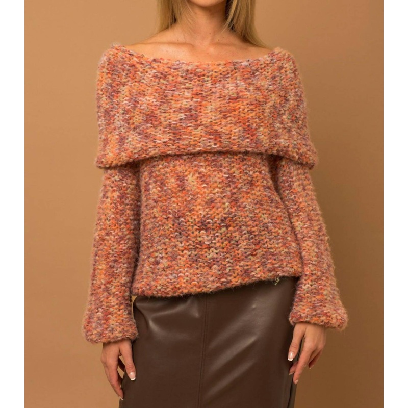 Zuri Slouchy Off Shoulder Sweater In Multi