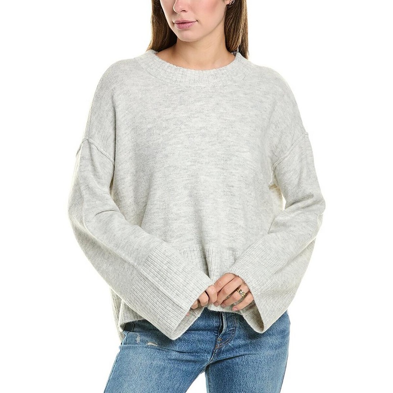 Womens Ribbed Trim  Knit Crewneck Sweater