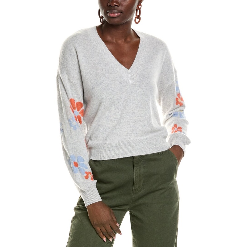 27 Miles Malibu womens  Intarsia Floral Cashmere & Mohair-Blend Sweater, s, Grey