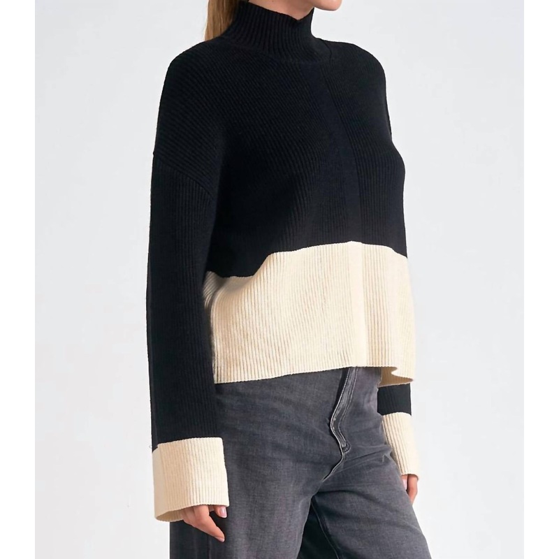 Amber Color Block Sweater Top In Black/cream