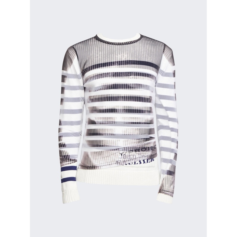 X Jean Paul Gaultier Marinire Sweater With Mesh Cover White And Black