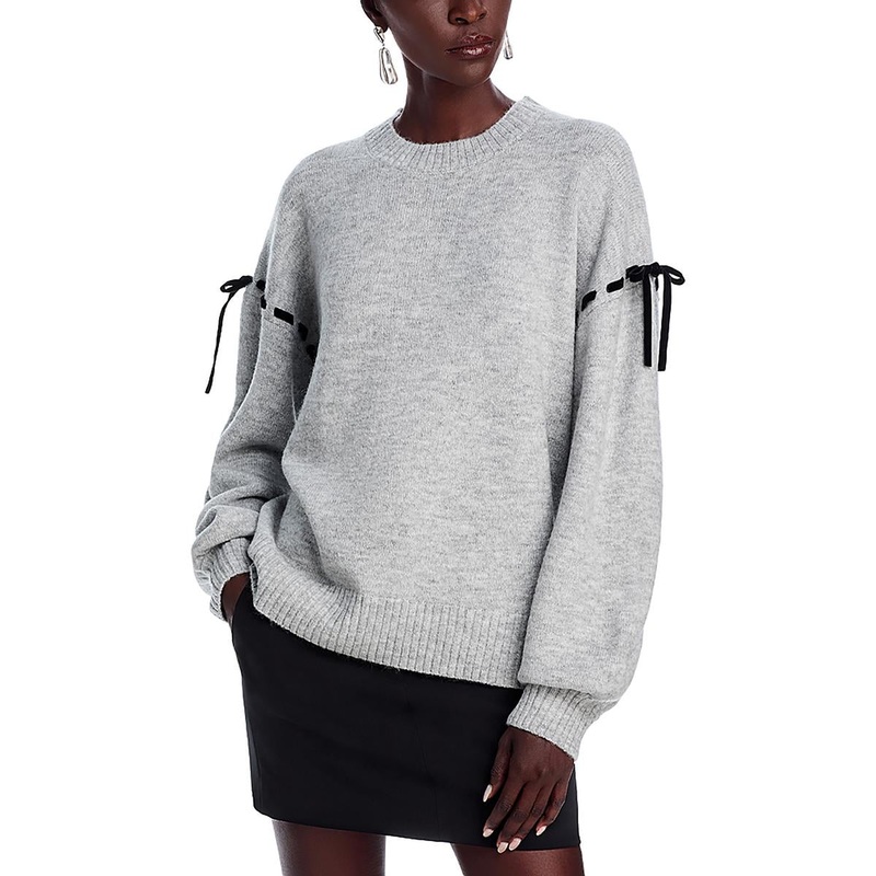 Womens Ribbed Trim  Polyester Pullover Sweater