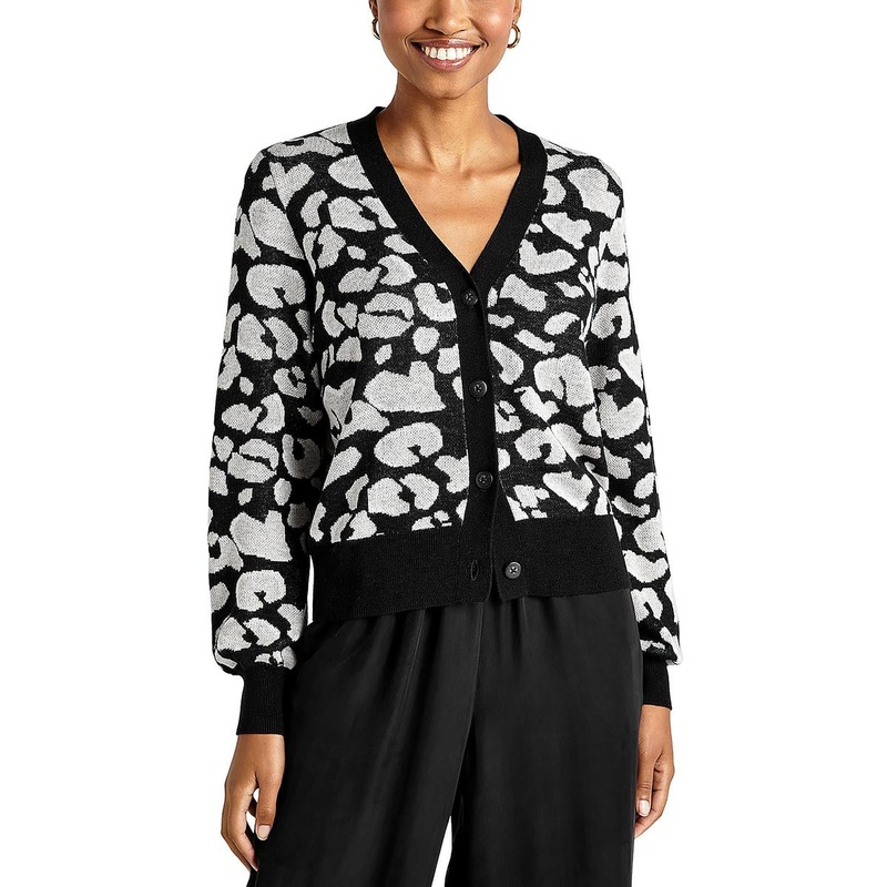 Womens Ribbed Trim  Viscose Cardigan Sweater