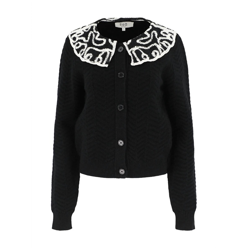 Alice Embroidery Battenberg Cardigan In Black
