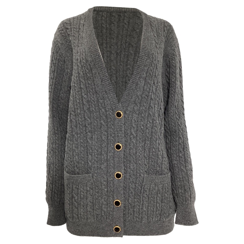 Alessandra Rich Cable-Knit Buttoned Cardigan in Grey Wool