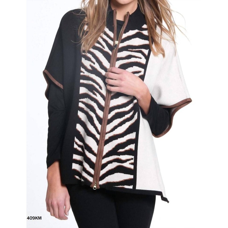 Zip Front Poncho In Multicolor