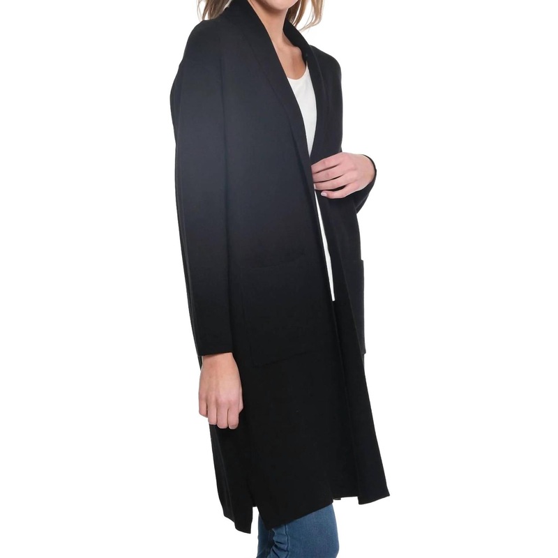 3/4 Sleeve Drop Shoulder Shawl Collar Open Front Cardigan In Black