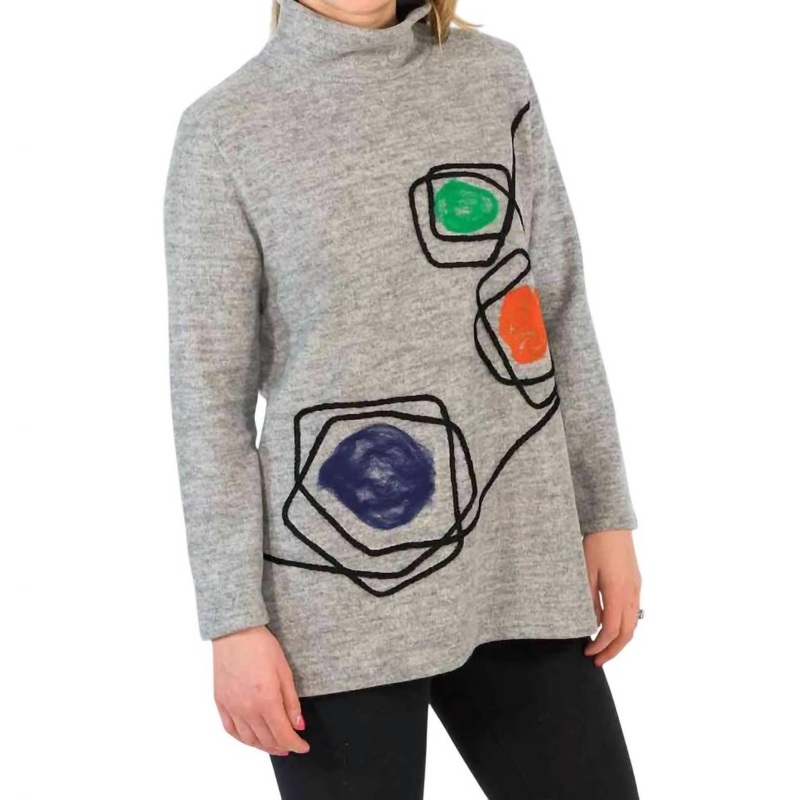 Abstract Cowl Neck Pullover Top In Grey Multi
