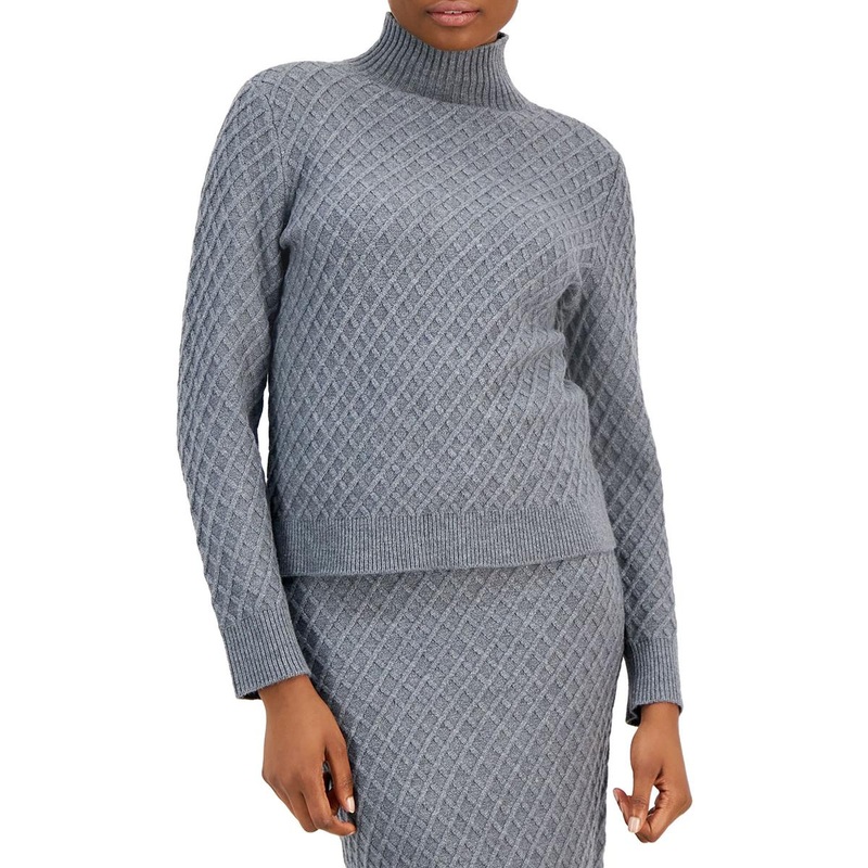 Womens Ribbed Trim  Knit Turtleneck Sweater