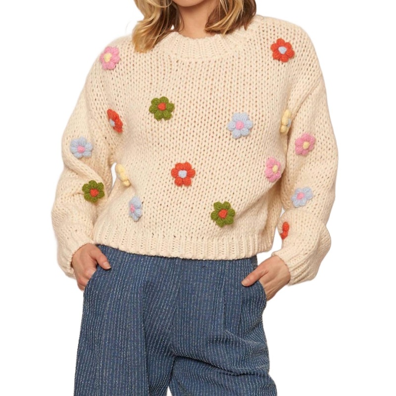 3D Flower Sweater In Cream