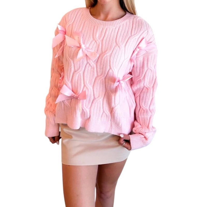 All Over Bow Sweater In Pink