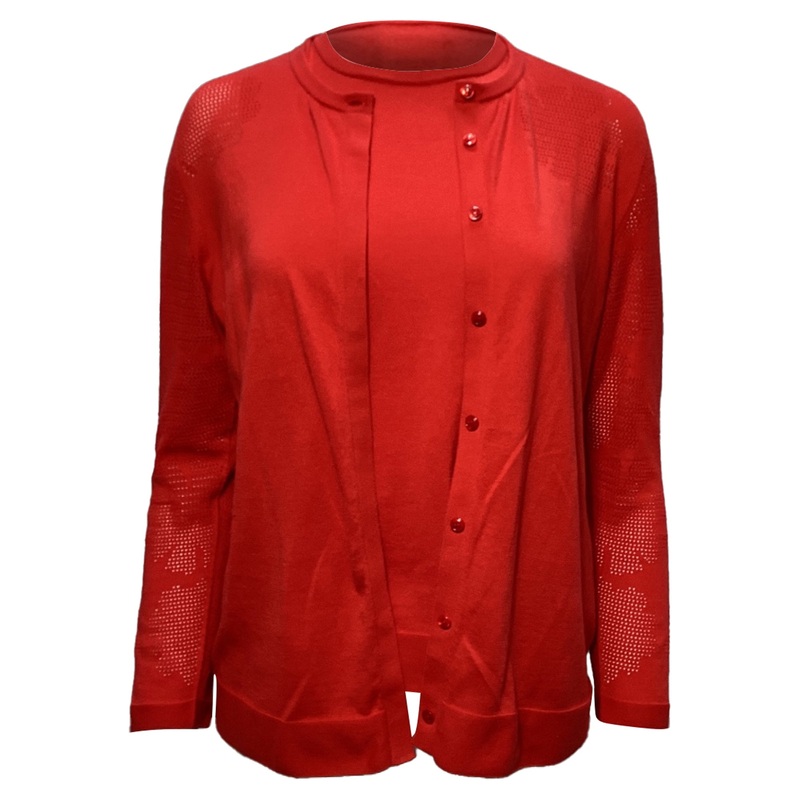 Akris Cardigan and Top Set in Red Cotton
