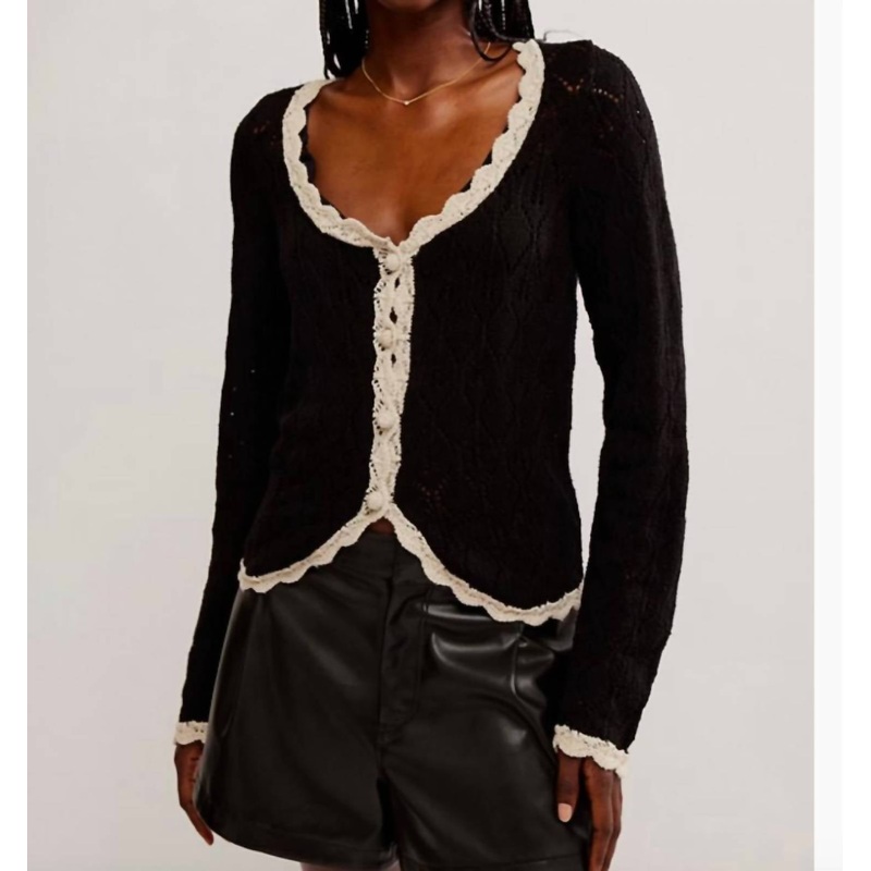 Adelene Cardigan In Black Cream Combo