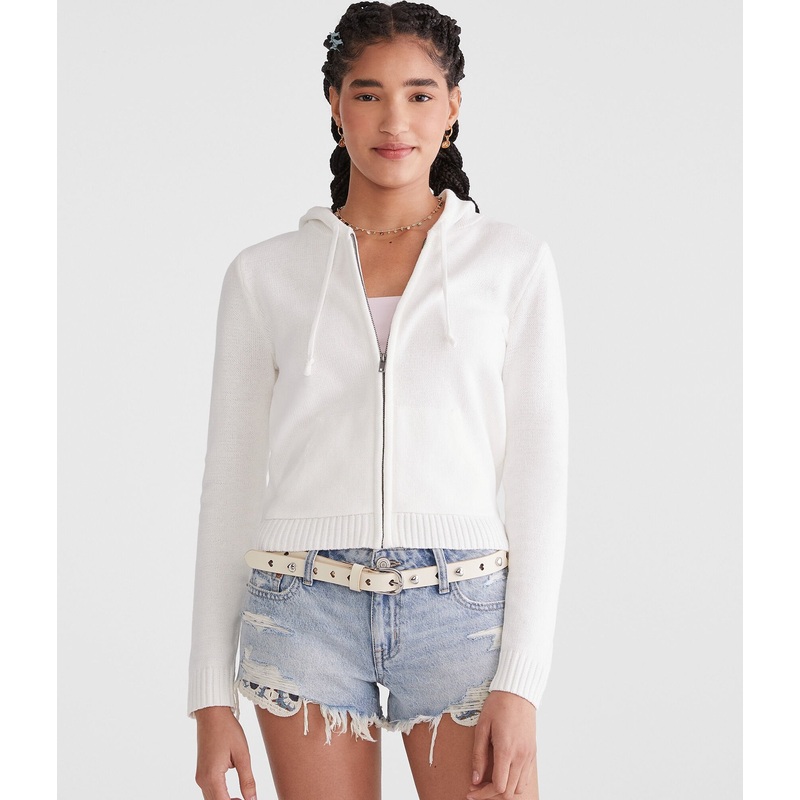 Aeropostale Solid Full-Zip Hooded Sweater