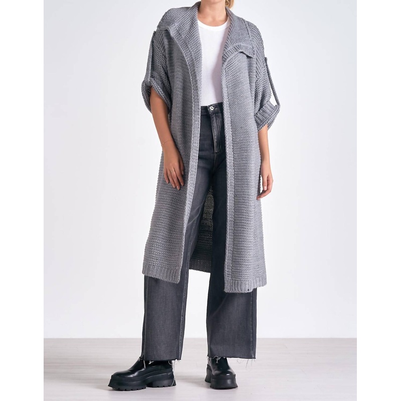 3/4 Sleeve Cozy Cardigan In Charcoal