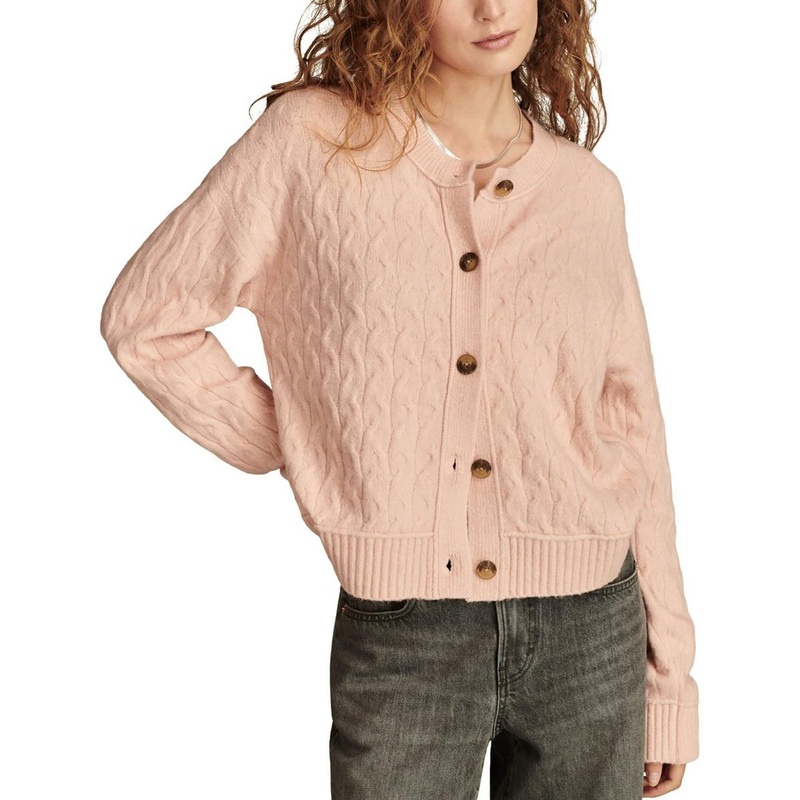 Womens Ribbed Trim  Cable Knit Cardigan Sweater