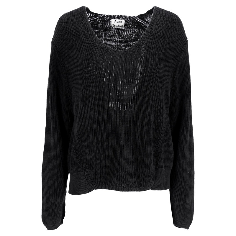 Acne Studios Knitted Scoop Neck Sweater in Black Linen