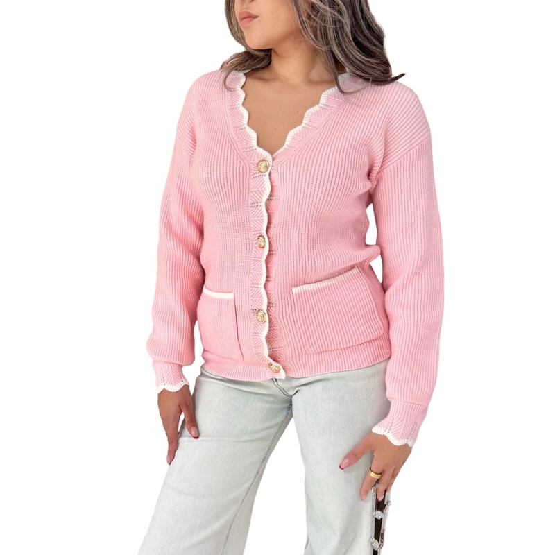 Allison Scalloped Cardigan In Pink